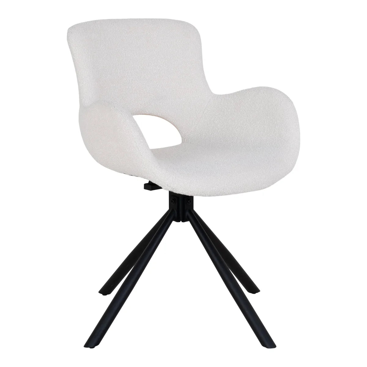 Chaise de salle à manger en bouclé blanc cassé avec pieds noirs pivotants, set de 2