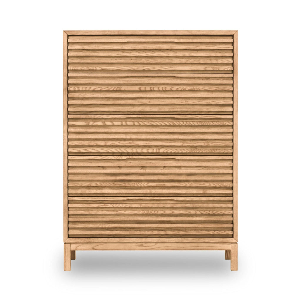 Commode minimaliste bois clair 132x46 cm portes ajourées chêne clair