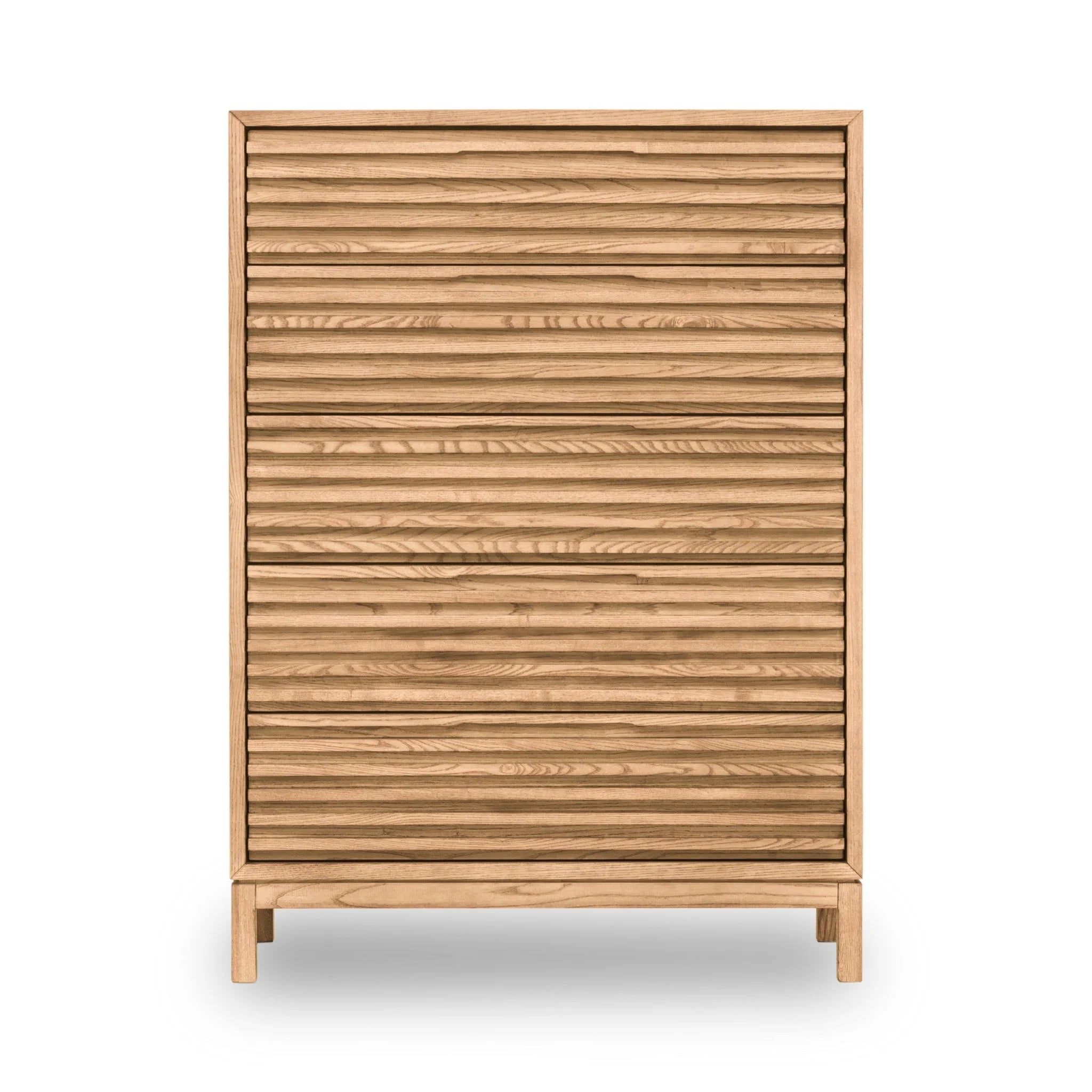 Commode minimaliste bois clair 132x46 cm portes ajourées chêne clair