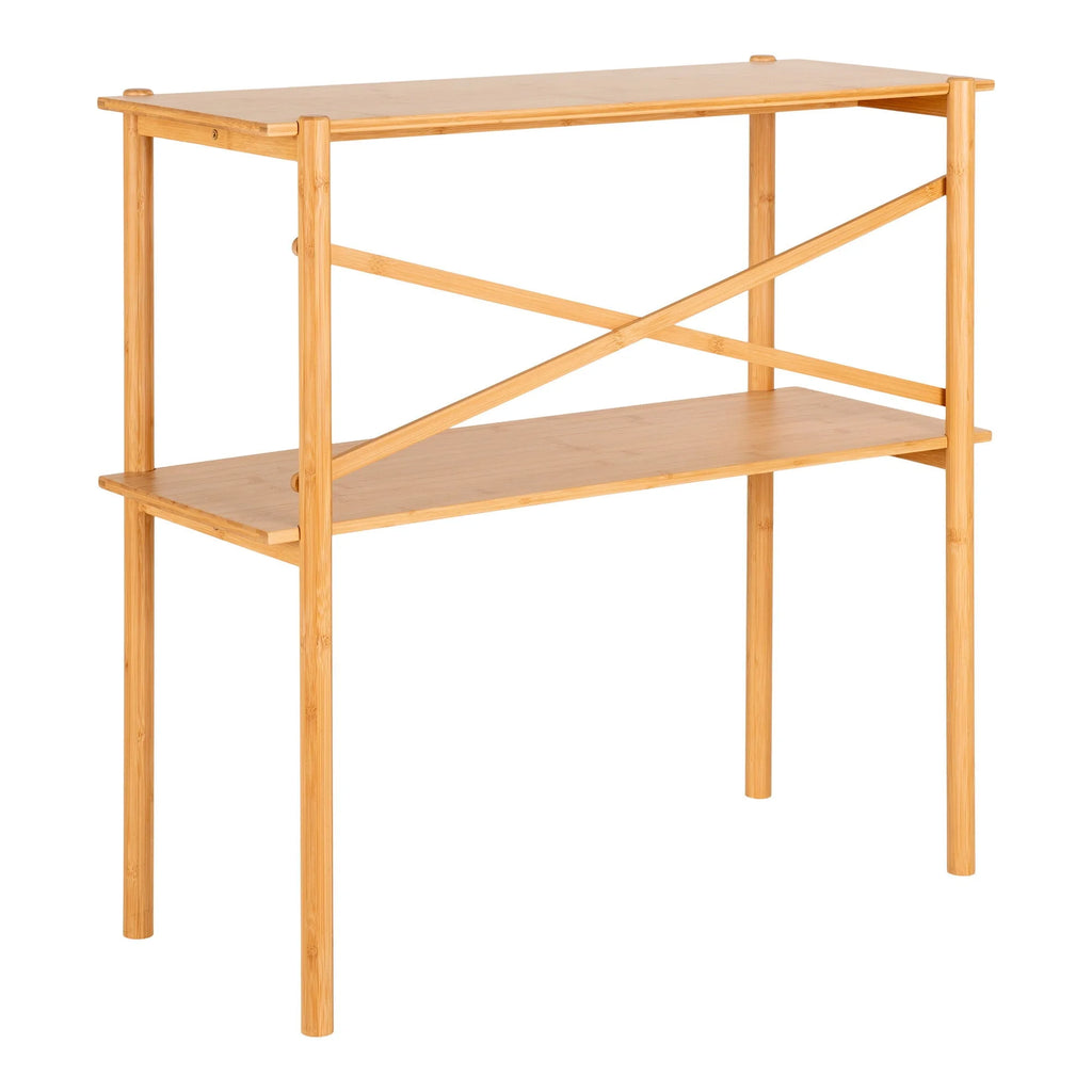Console en bambou naturel clair à deux étages, design minimaliste 83x32 cm