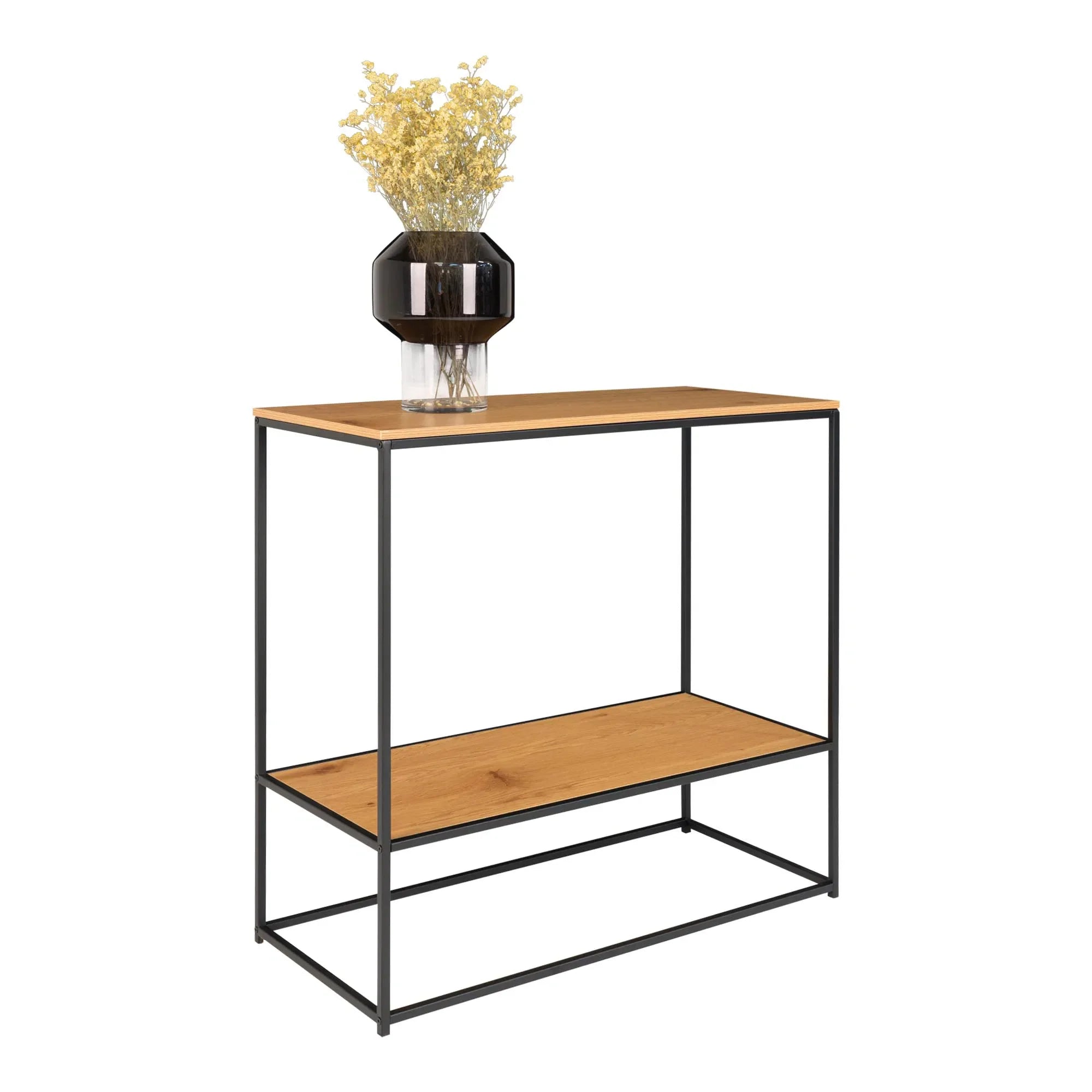 Console bois et métal noir avec 2 étagères – 80x36 cm