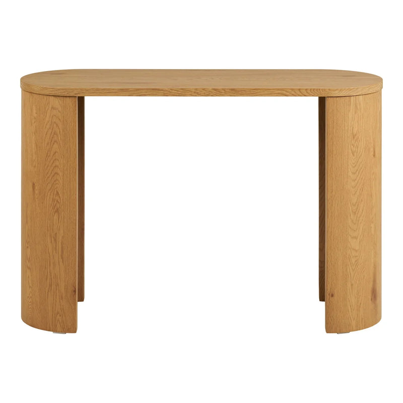 Console en bois naturel pieds arrondis forme ovale – 114x38 cm