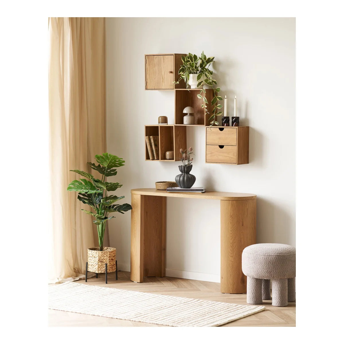 Table console en bois naturel pieds arrondis oval 114x38 cm