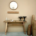 Console en bois recyclé clair avec étagère, 140x30 cm
