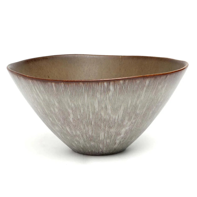 Coupe en céramique striée finition mate brun et gris – Set de 2