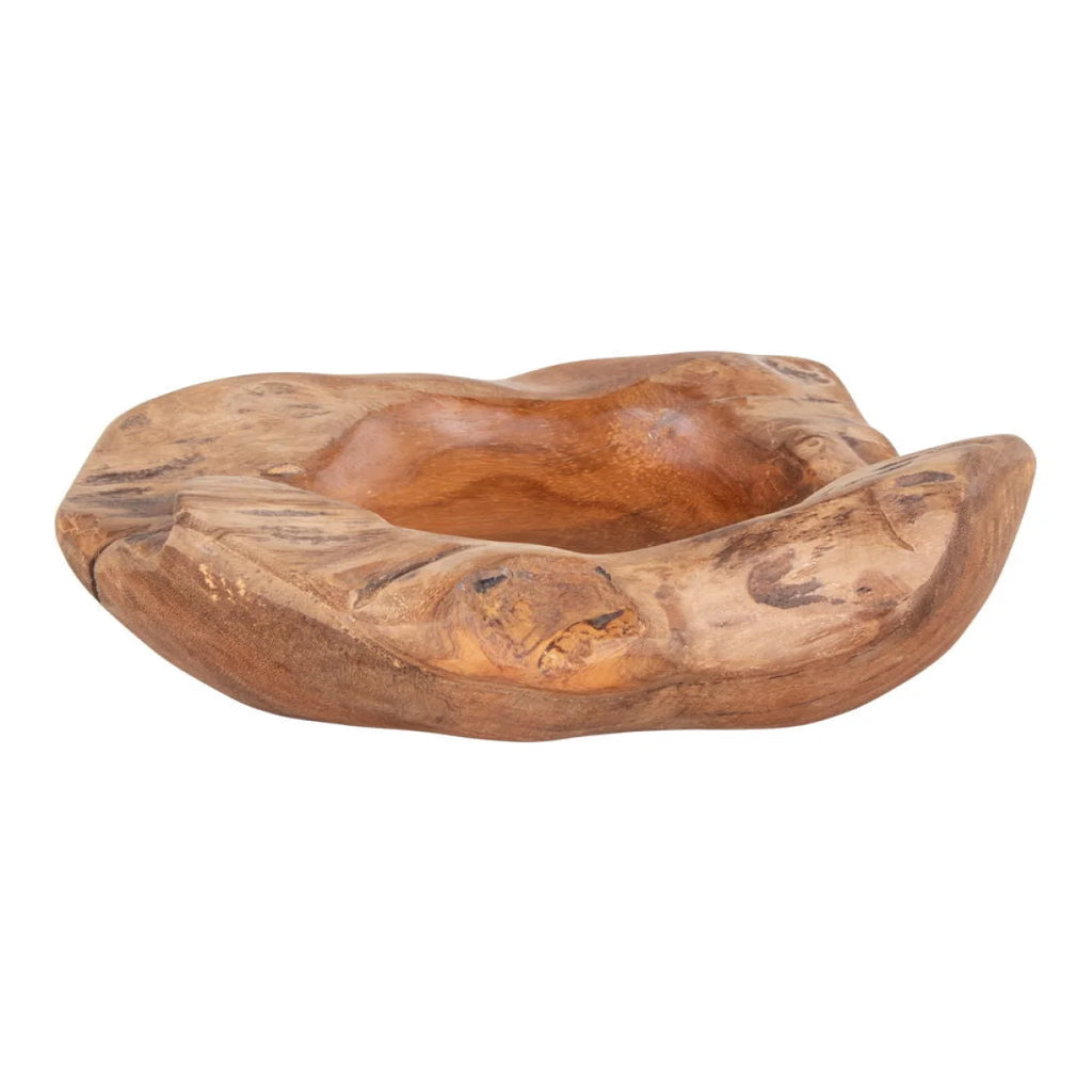 Coupe décorative en bois de teck sculpté forme organique Ø20 cm