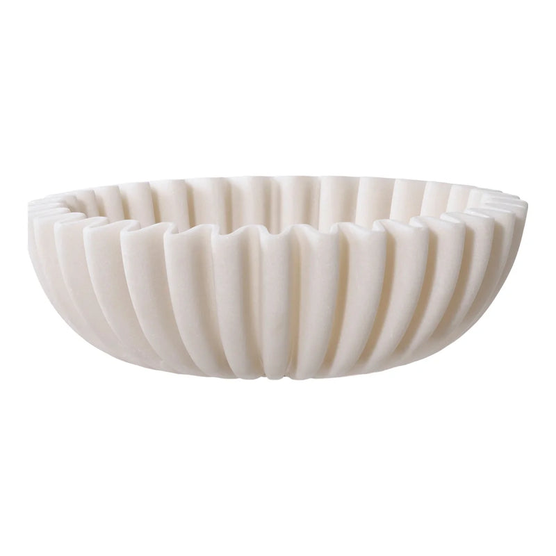 Coupe décorative ronde en céramique mate beige cannelée à bord ondulé