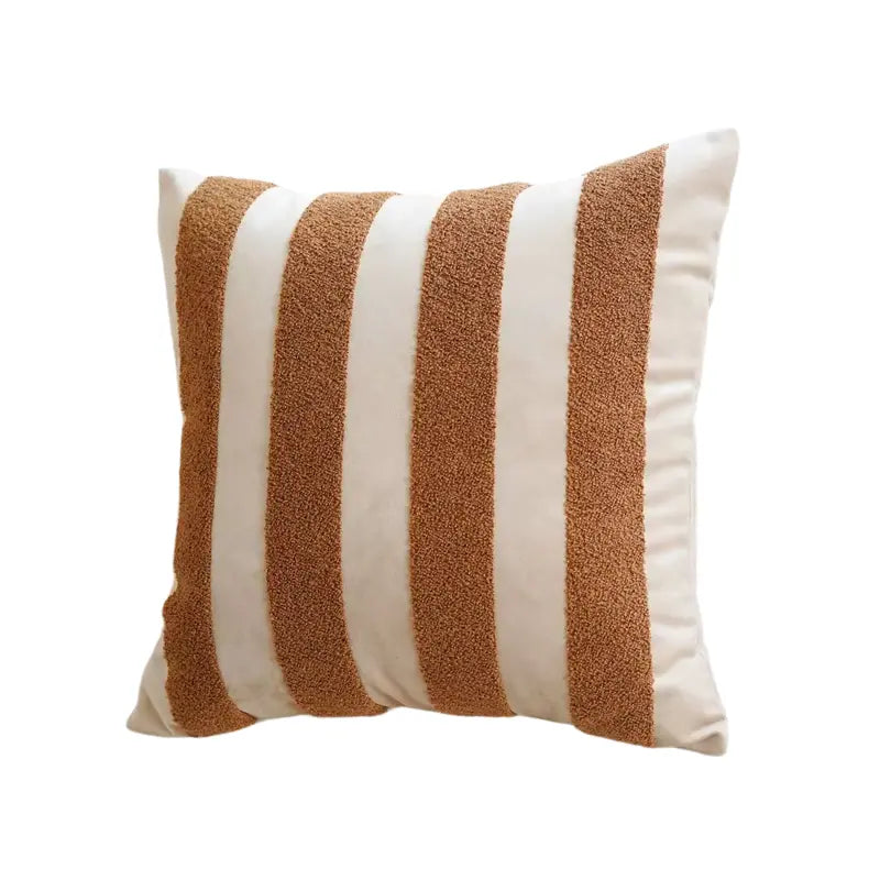 Coussin bohème rayé beige