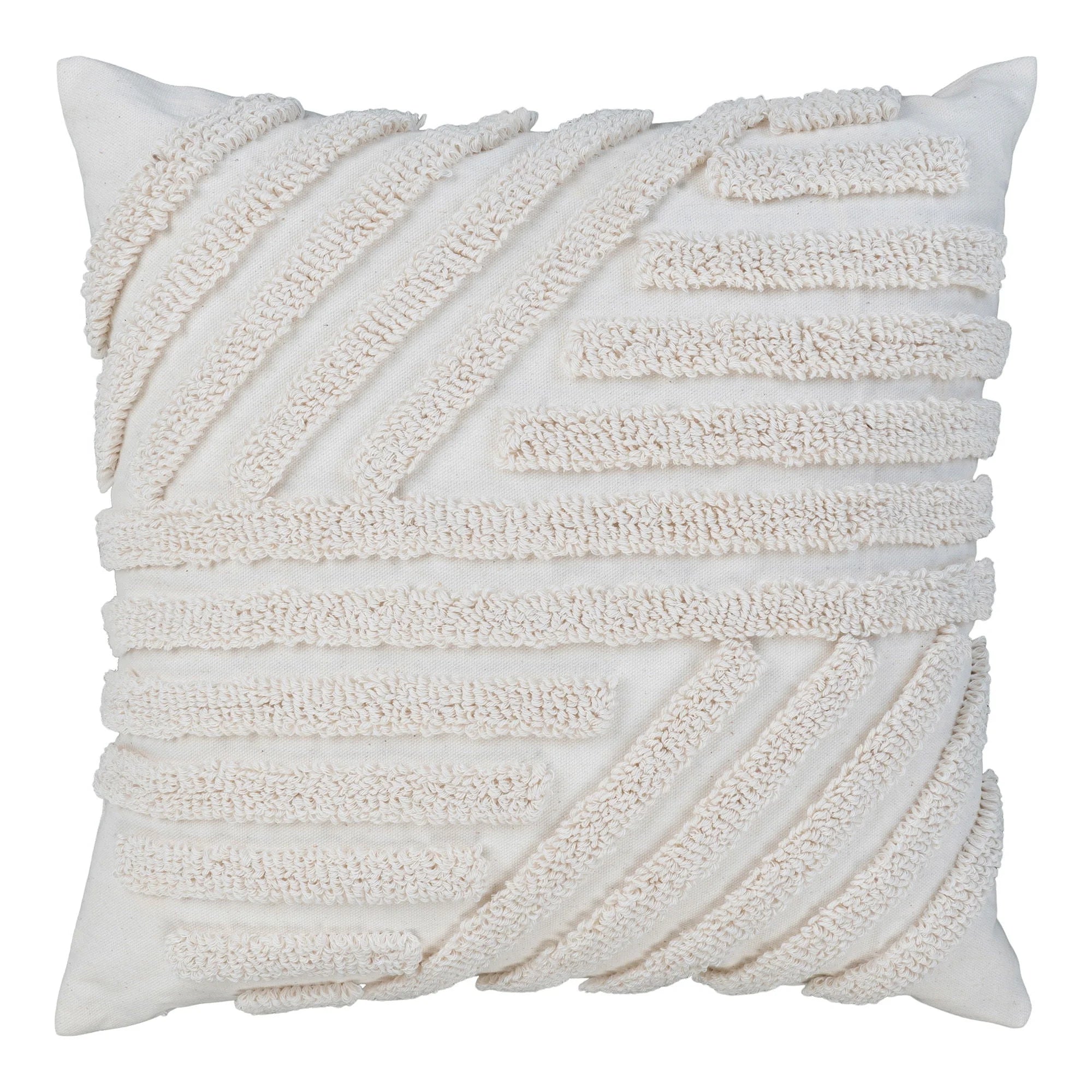 Coussin décoratif écru en coton à motif géométrique tufté