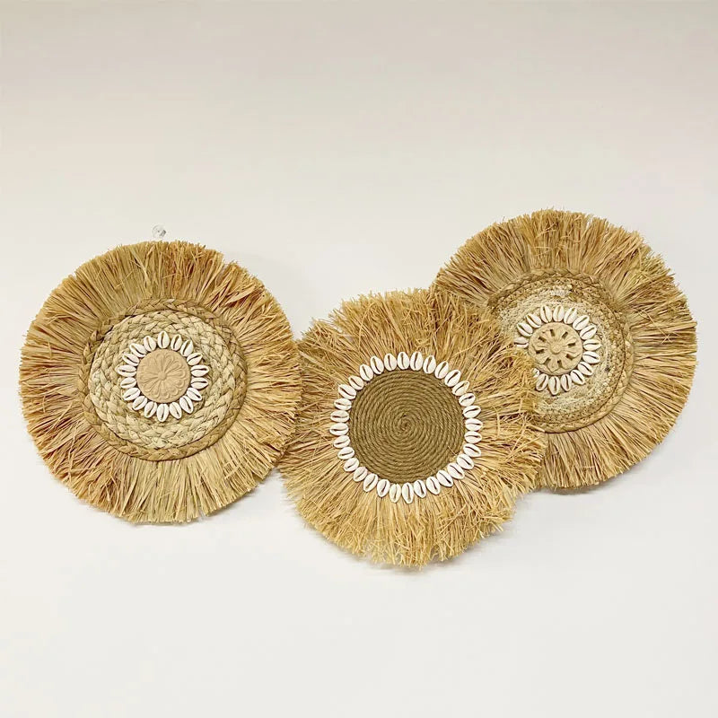 Décoration murale ronde en raphia naturel de 30 cm, tout les modèles