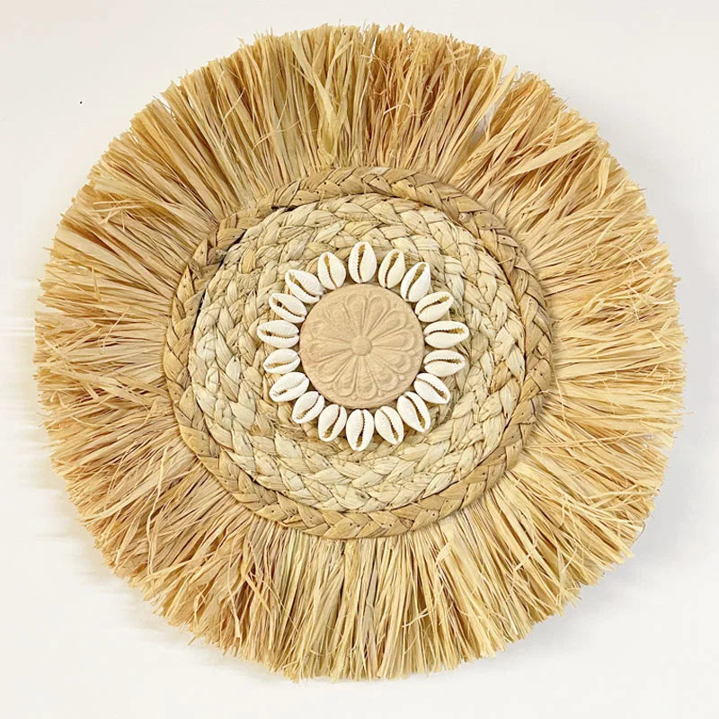 Décoration murale ronde en raphia naturel de 30 cm variante 3
