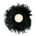 Décoration murale ronde en plumes noires avec coquillage naturel au centre Ø50 cm