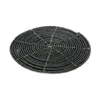 Dessous de verre rond en perles noires motif spirale, napperon circulaire élégant