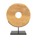 Sculpture en bois rustique sur support en métal noir pour décoration H60 cm