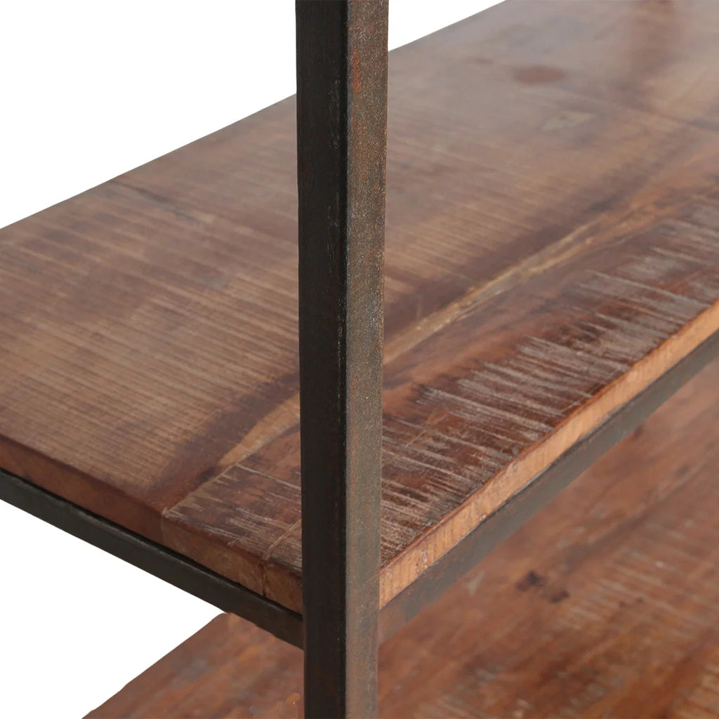 Étagère haute ouverte en bois recyclé et métal noir, 100x38 cm