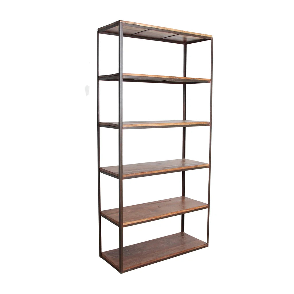 Étagère haute ouverte en bois recyclé et métal noir, 100x38 cm