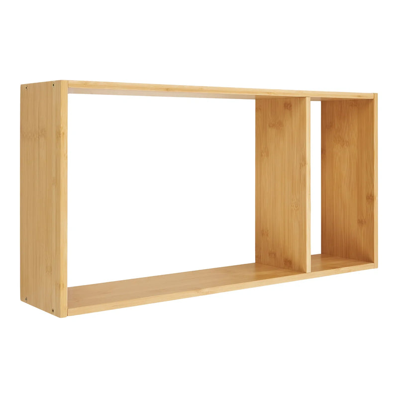 Étagère murale en bambou naturel compartiments asymétriques – 70x15 cm