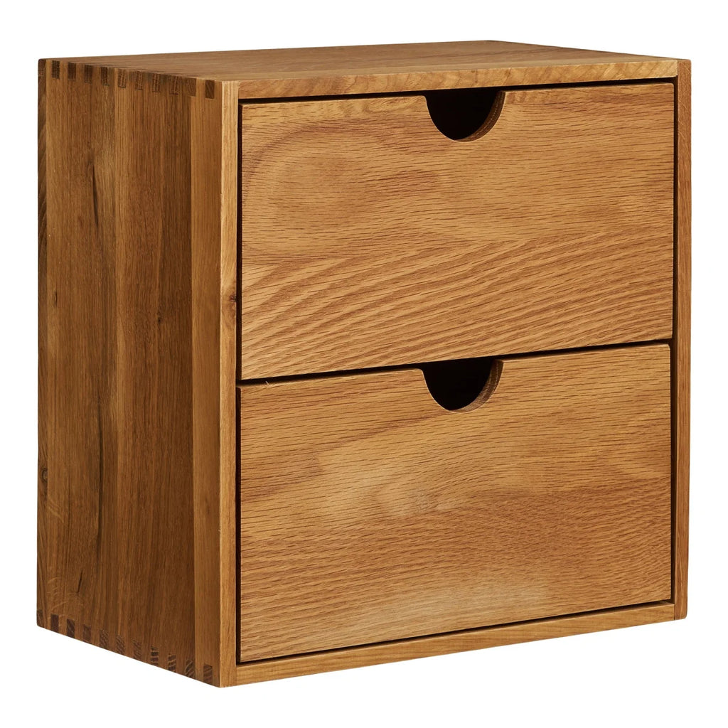 Étagère murale chêne clair 30x30 cm avec tiroirs et poignées noires