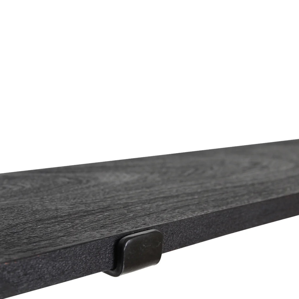 Étagère murale bois noir 80x15 cm avec lame composite gris foncé grain bois et clip plastique noir