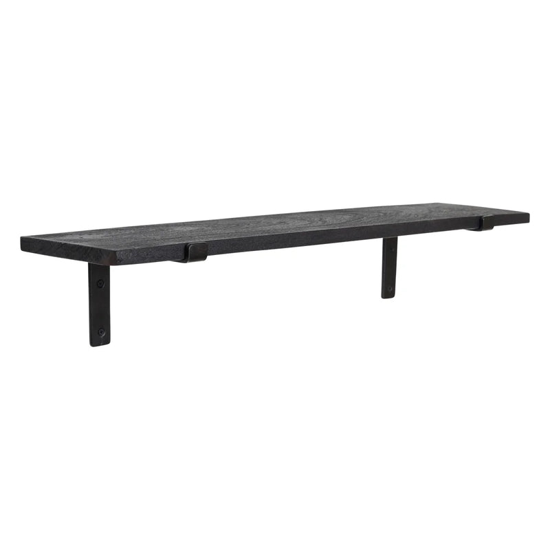 Étagère murale bois noir et métal industriel rectangulaire – 80x15 cm
