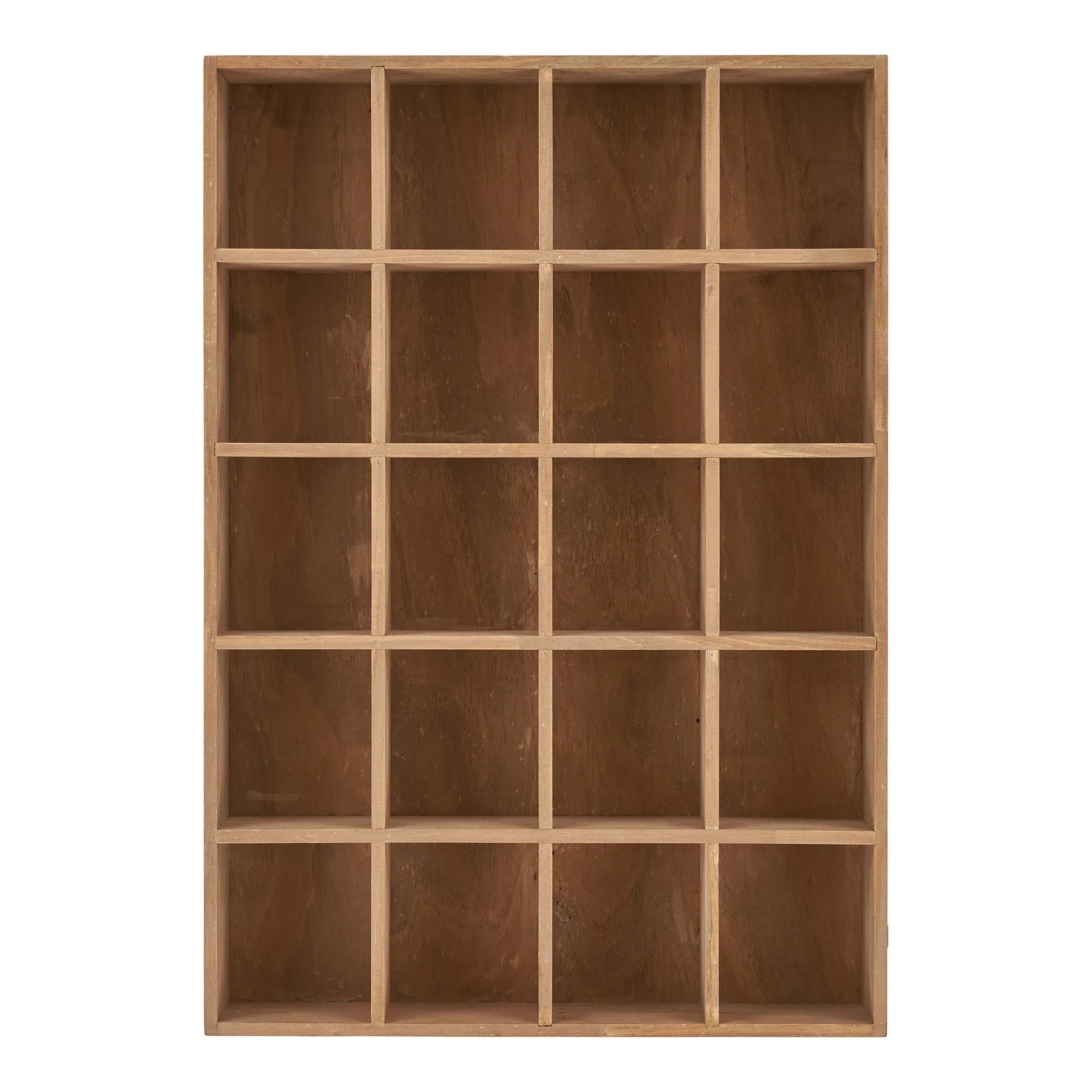 Étagère murale en bois de pin naturel à 16 casiers, 44x10x63 cm