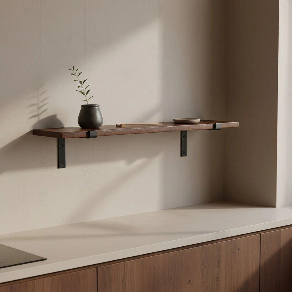 Étagère murale bois recyclé brun 80x18 cm avec étagère bois foncé et supports métal noir