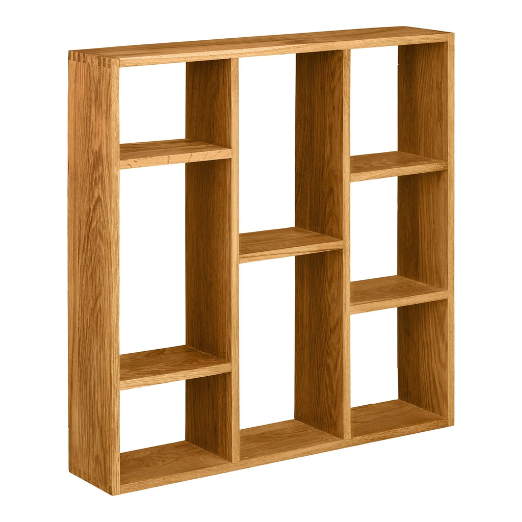 Étagère murale en chêne naturel avec niches asymétriques 70x70 cm