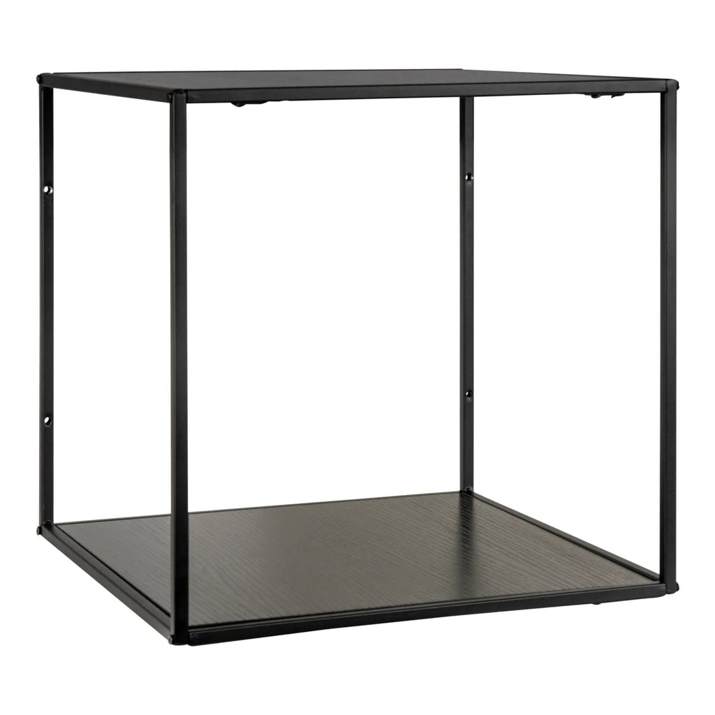 Étagère murale cube en métal noir et bois texturé 36x36x36 cm