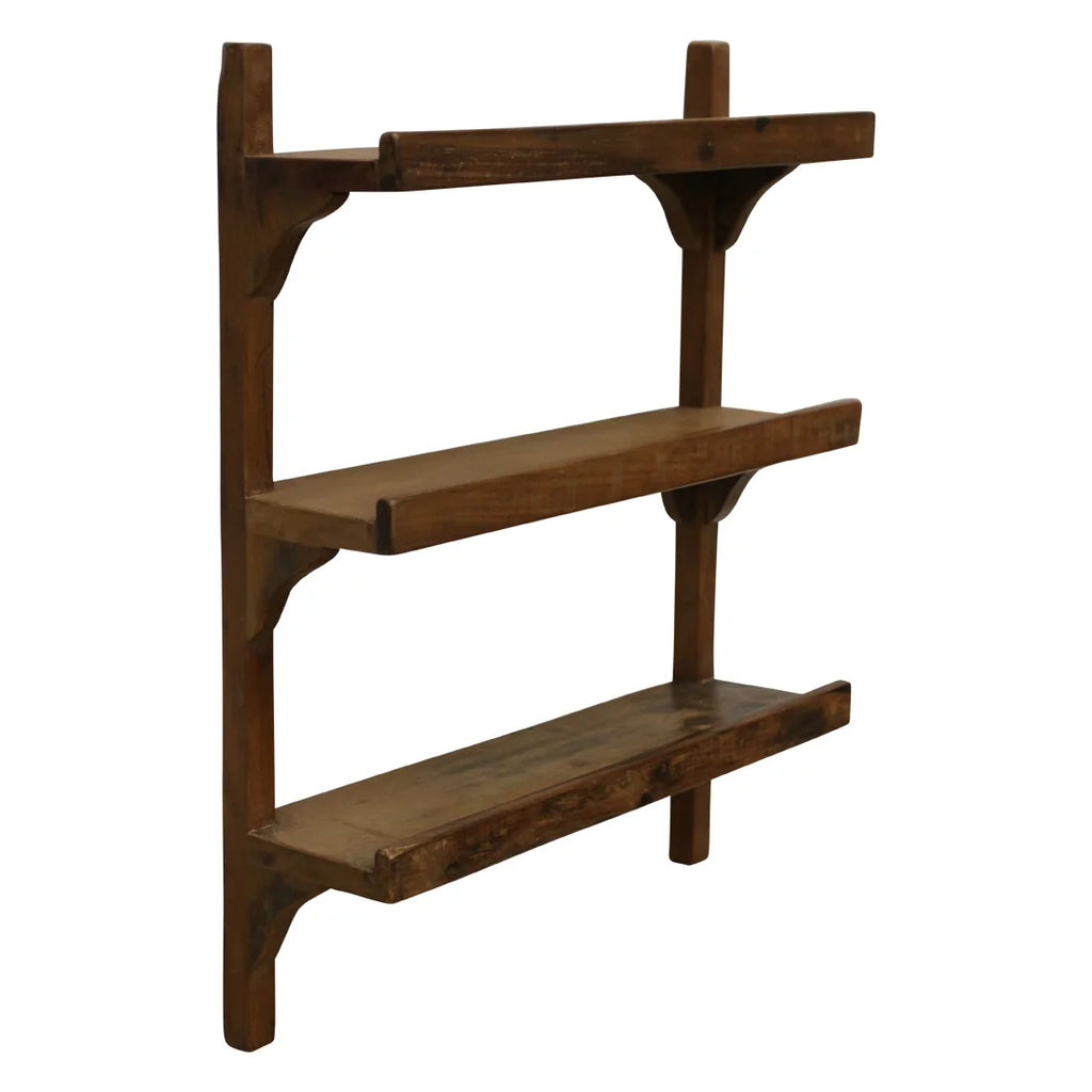 Étagère murale industrielle en bois recyclé brun, 3 étages, grain visible, 50x16x64 cm