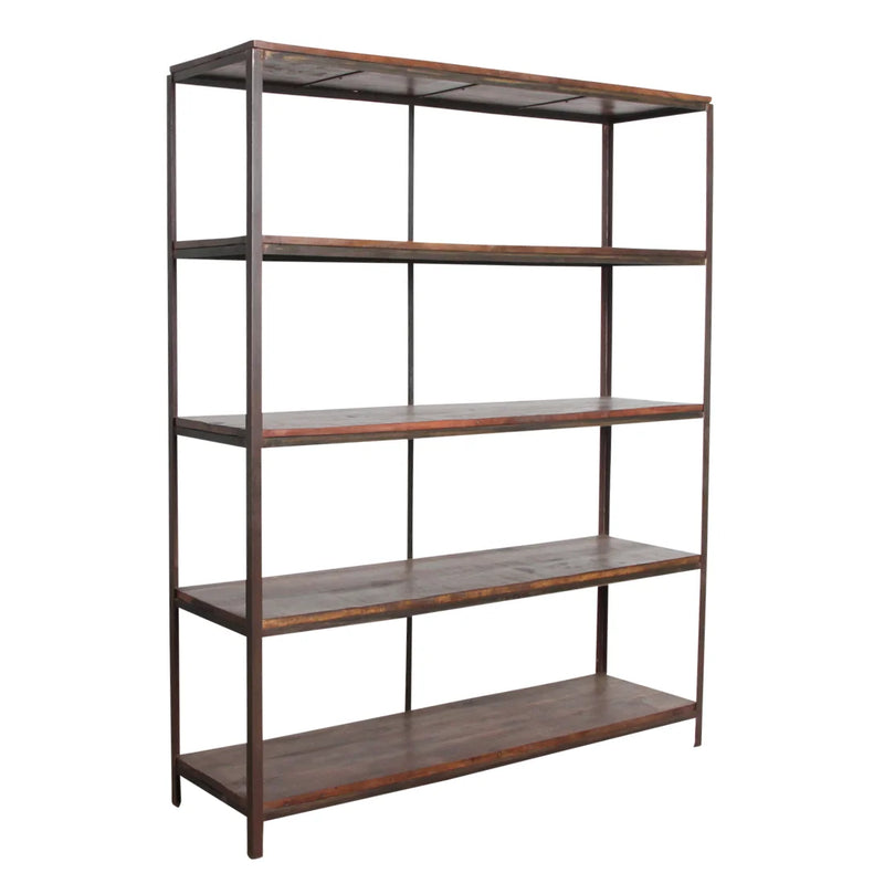 Étagère ouverte bois recyclé et métal noir pour salon ou bureau – 138x42 cm