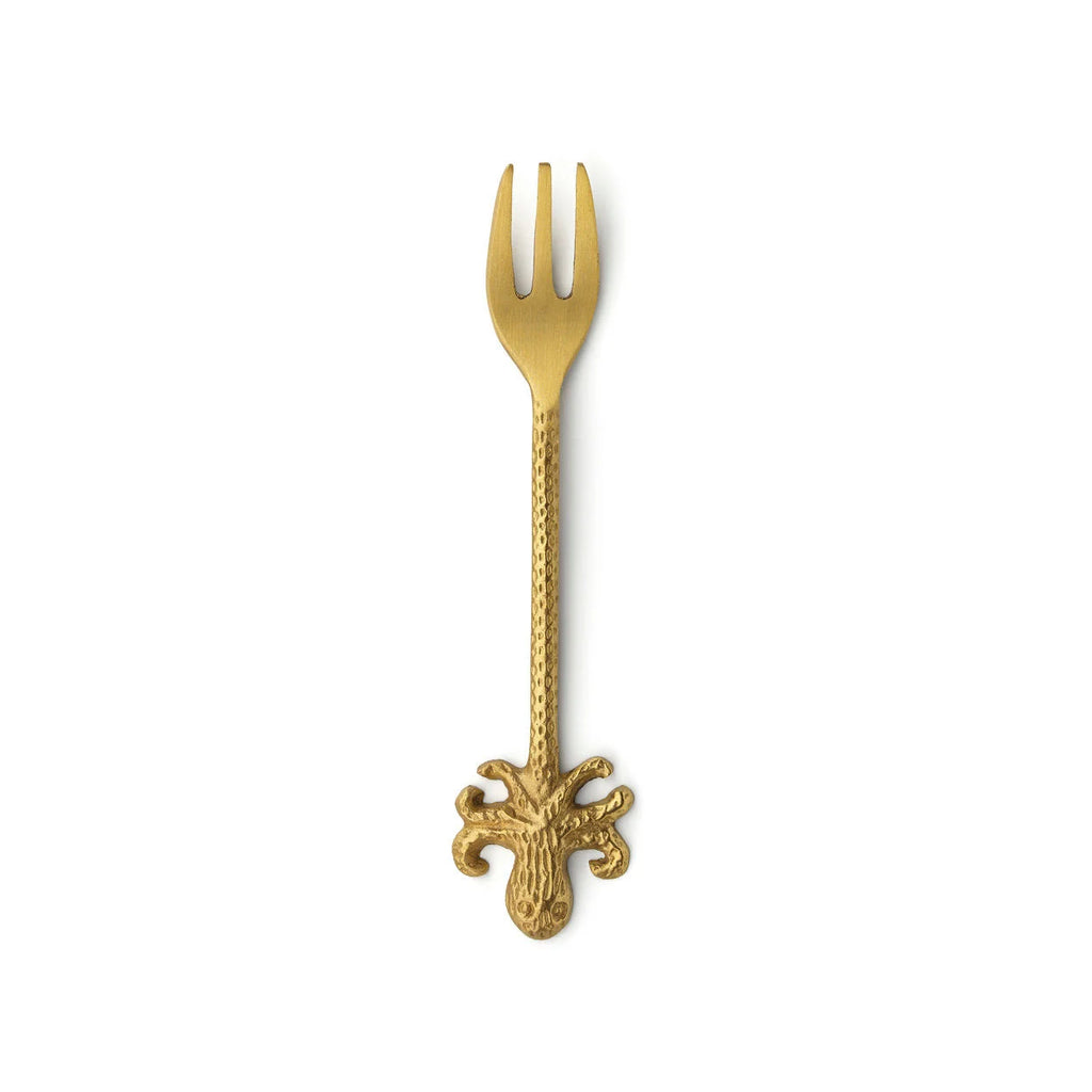 Fourchette dorée en laiton avec manche en poulpe sculpté, décoration marine élégante