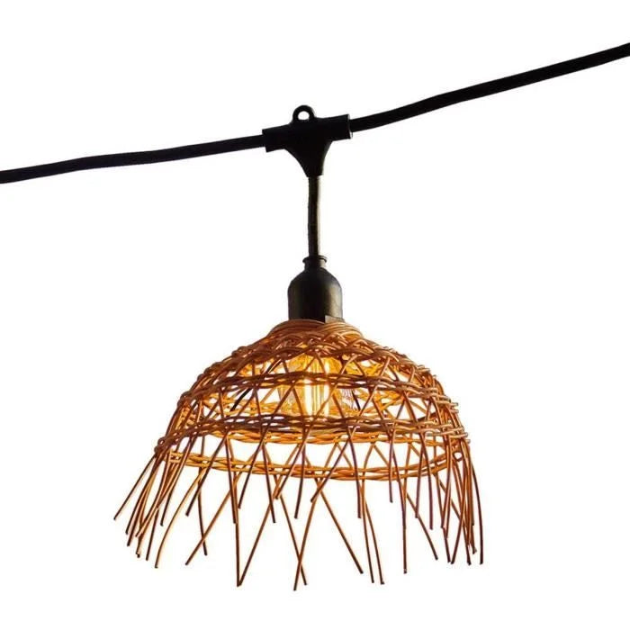 Guirlande lumineuse rotin naturel extérieur 10 ampoules LED E27