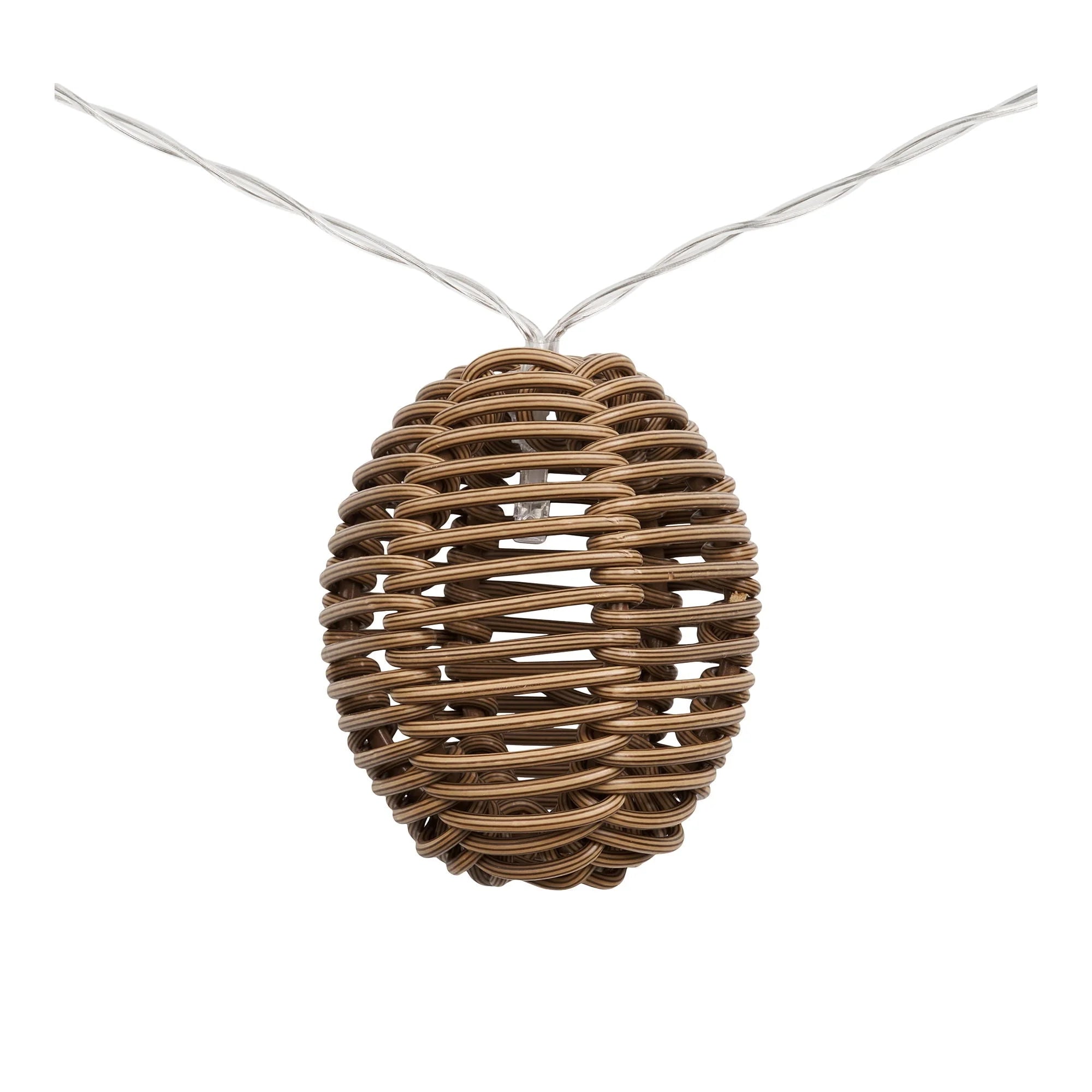 Guirlande lumineuse en rotin naturel avec lanternes ovales ajourées et ampoule LED claire