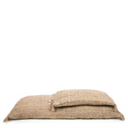 Housse de coussin beige en coton avec franges, tissage texturé, 30x50 cm