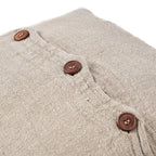 Housse de coussin carré en lin beige texturé à 3 boutons en bois brun