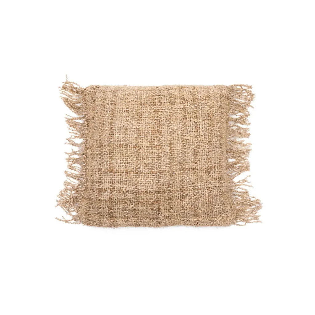 Housse de coussin carrée beige en coton à franges, 40x40 cm