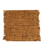 Coussin carré en coton tissé marron avec motif noir et franges, 60x60 cm