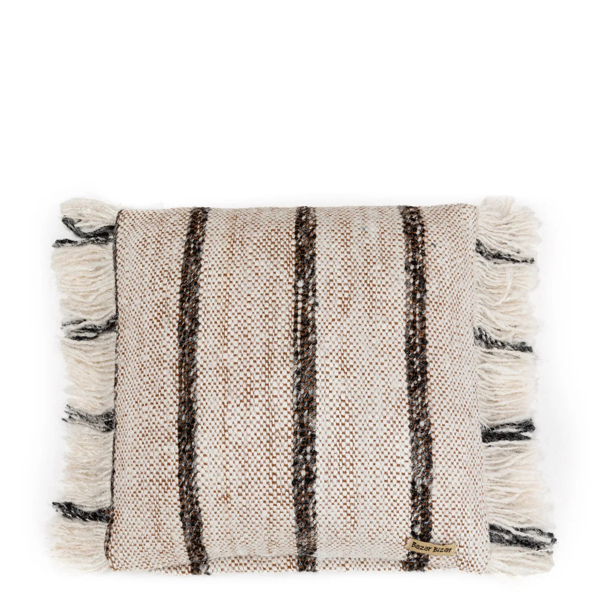 Housse de coussin coton beige à franges - 40x40 cm