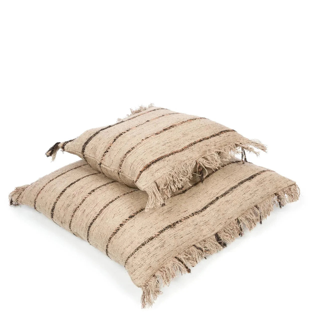 Housse de coussin en coton beige noir 40x40 cm avec deux oreillers à rayures et franges