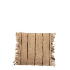 Housse de coussin coton beige noir 40x40 cm avec rayures verticales et bords effilochés