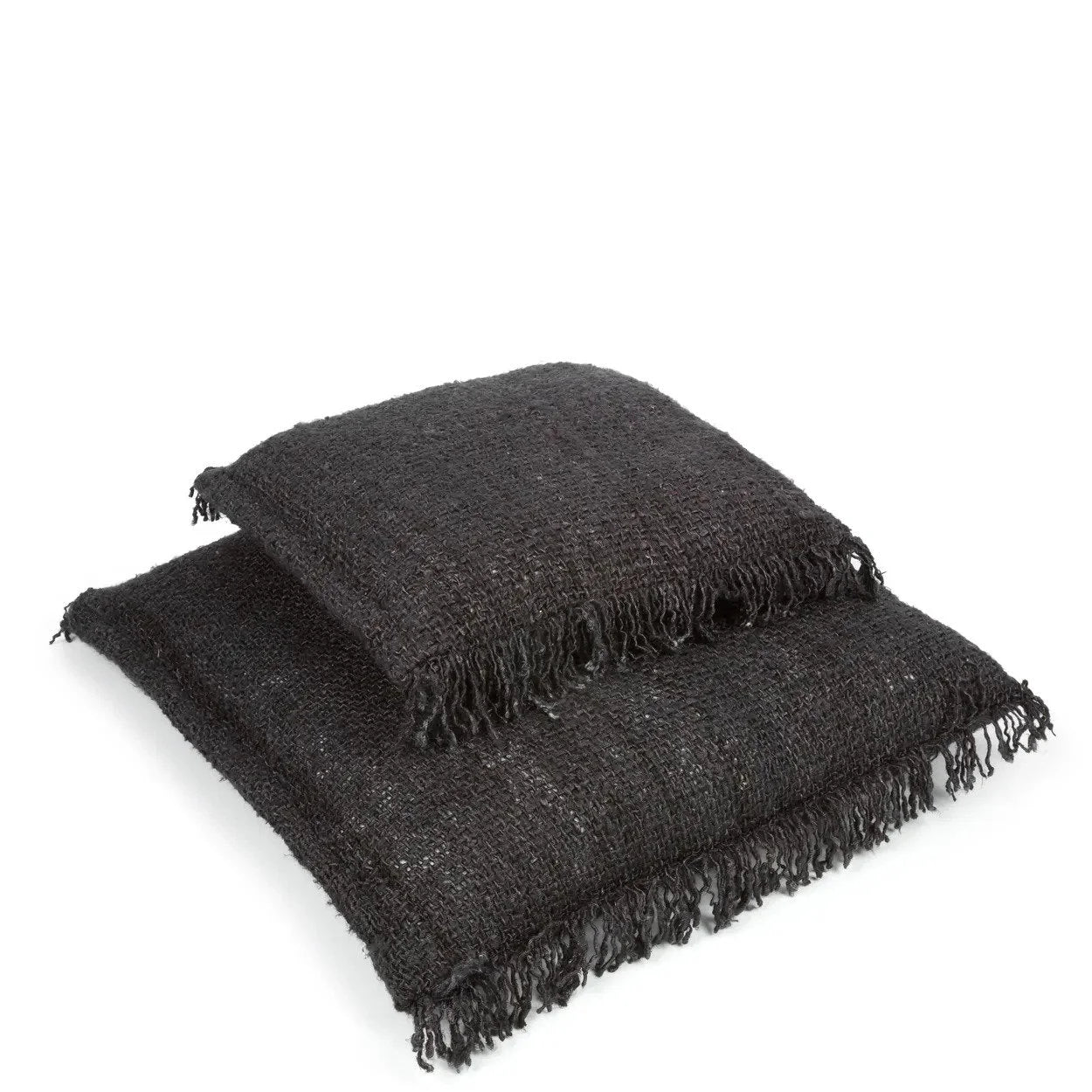 Coussin en coton noir marine avec franges, 40x40 cm, décoration chaleureuse et élégante
