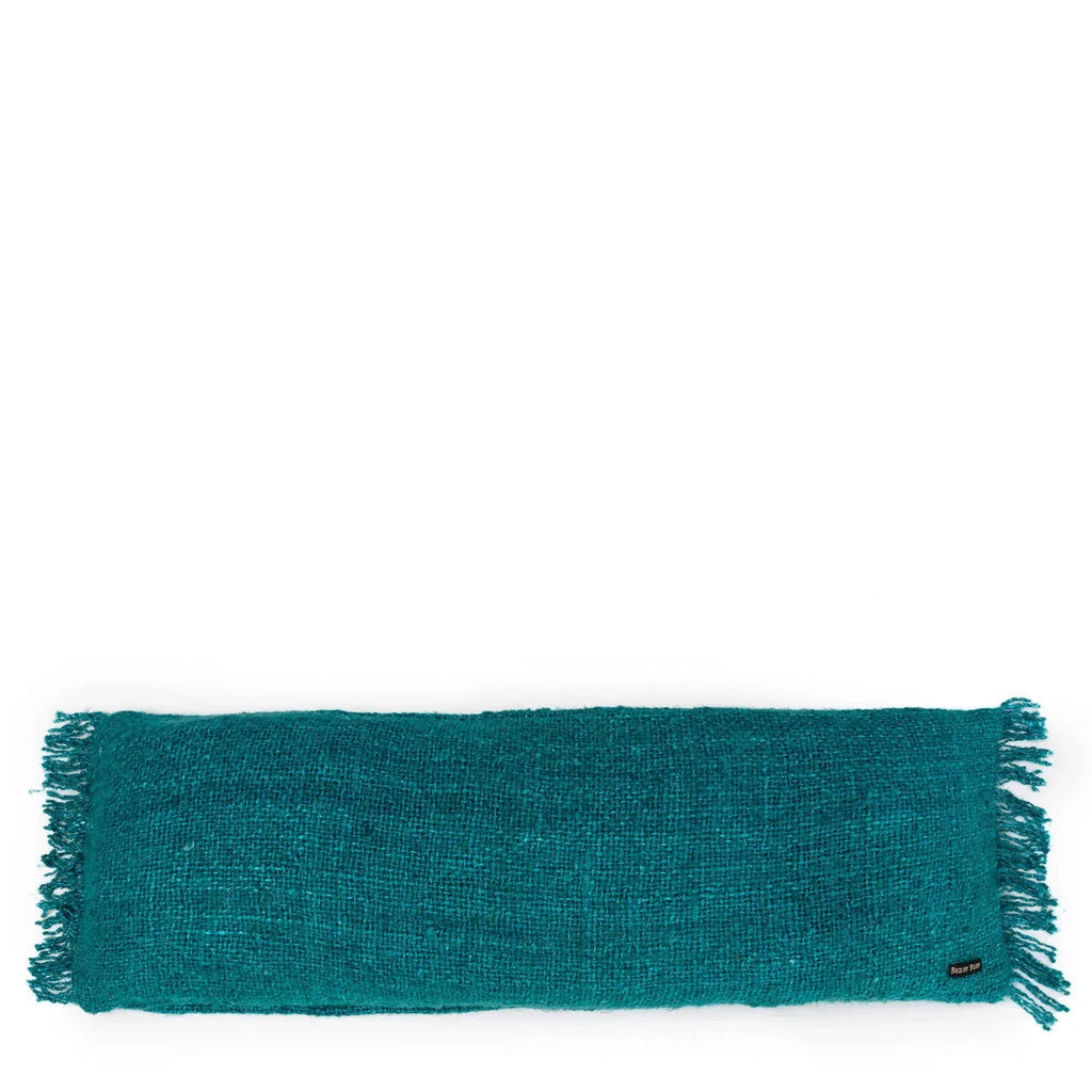 Écharpe rectangulaire en coton texturé aqua avec franges teal pour décoration intérieure