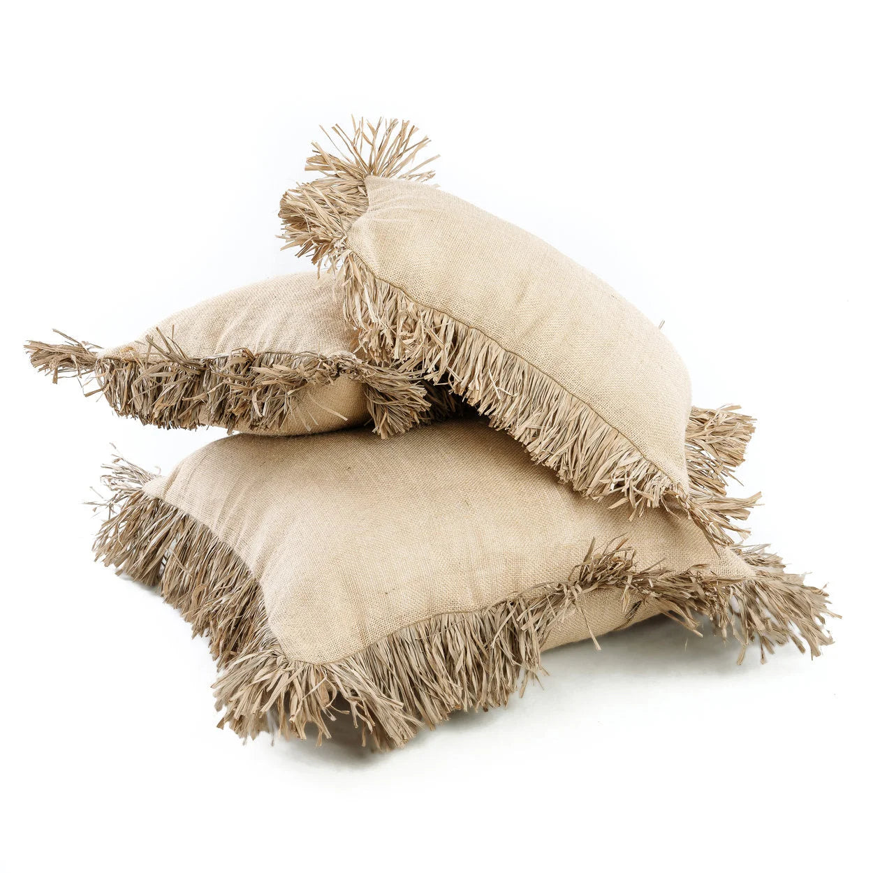 Housse de coussin rectangulaire en jute naturel avec franges décoratives