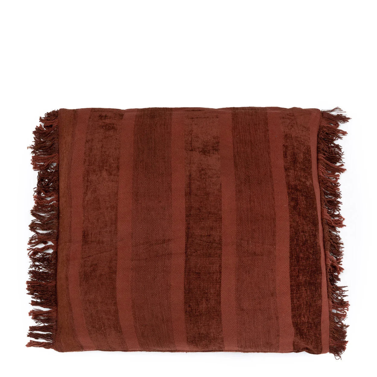 Housse de coussin en velours bordeaux rayé à franges– 60x60 cm