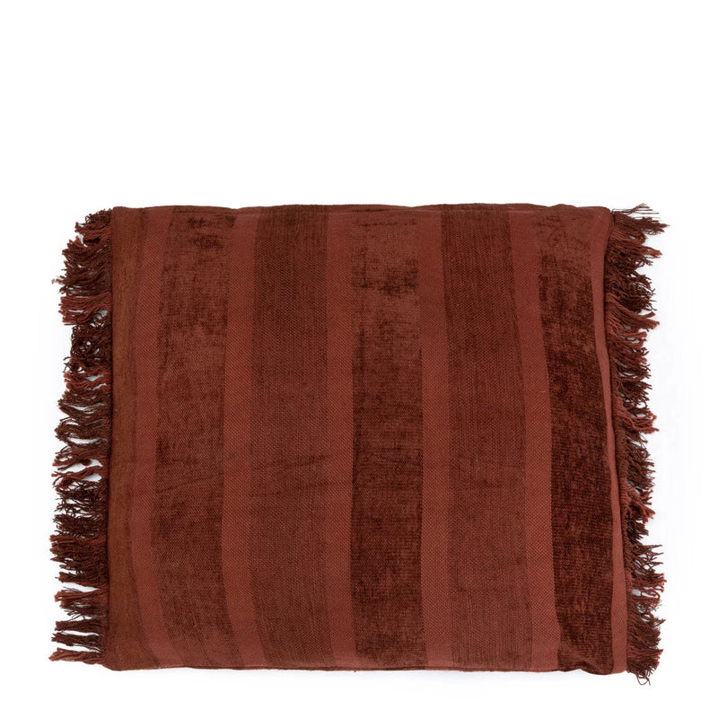 Housse de coussin en velours bordeaux rayé à franges– 60x60 cm