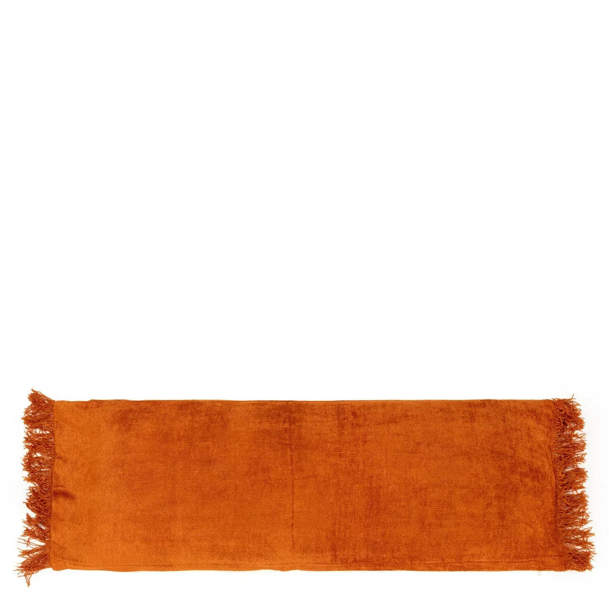 Couverture jetée texturée orange aux franges, velours rouille 35x100 cm