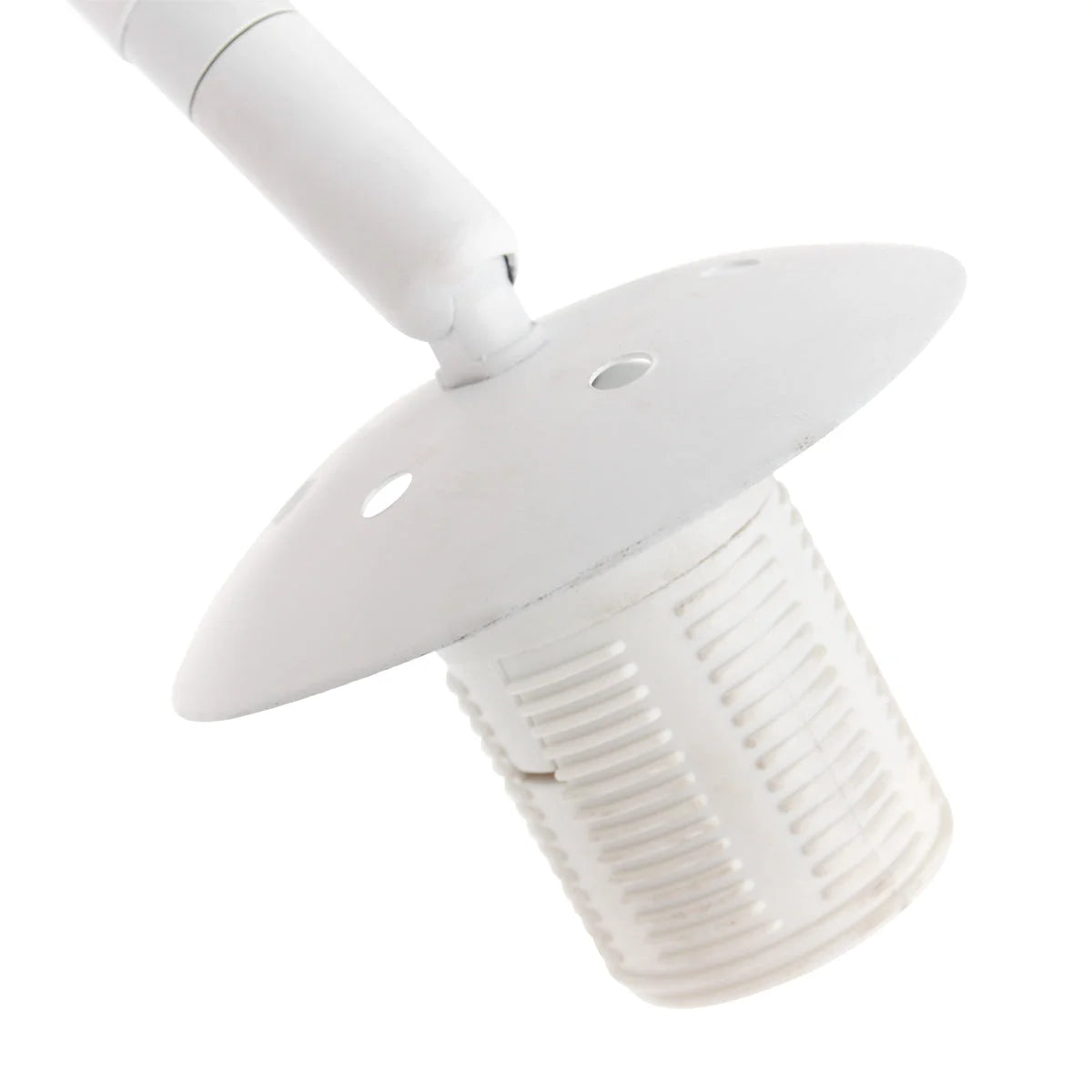 Égouttoir en plastique blanc cylindrique à côtes, dessus plat avec trois trous