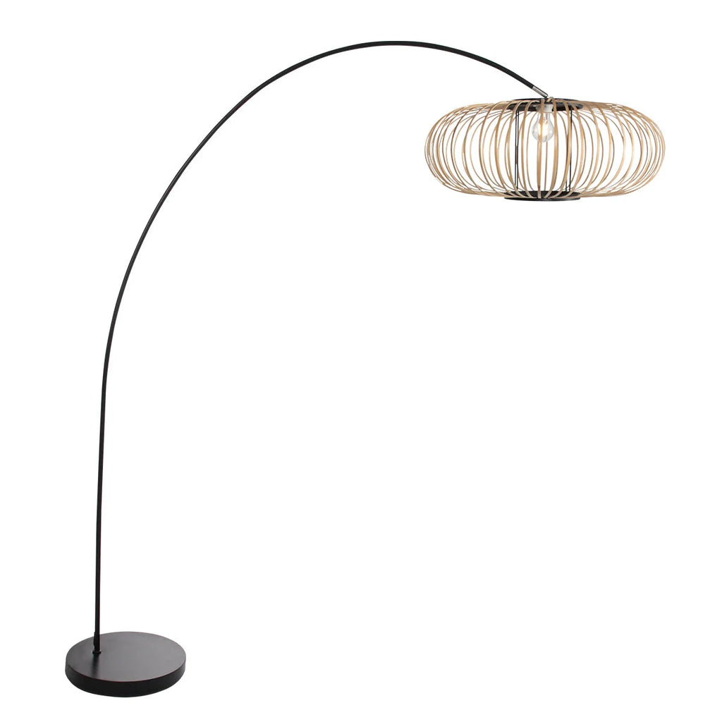 Lampe arceau noire en métal filaire avec abat-jour ovale effet rotin