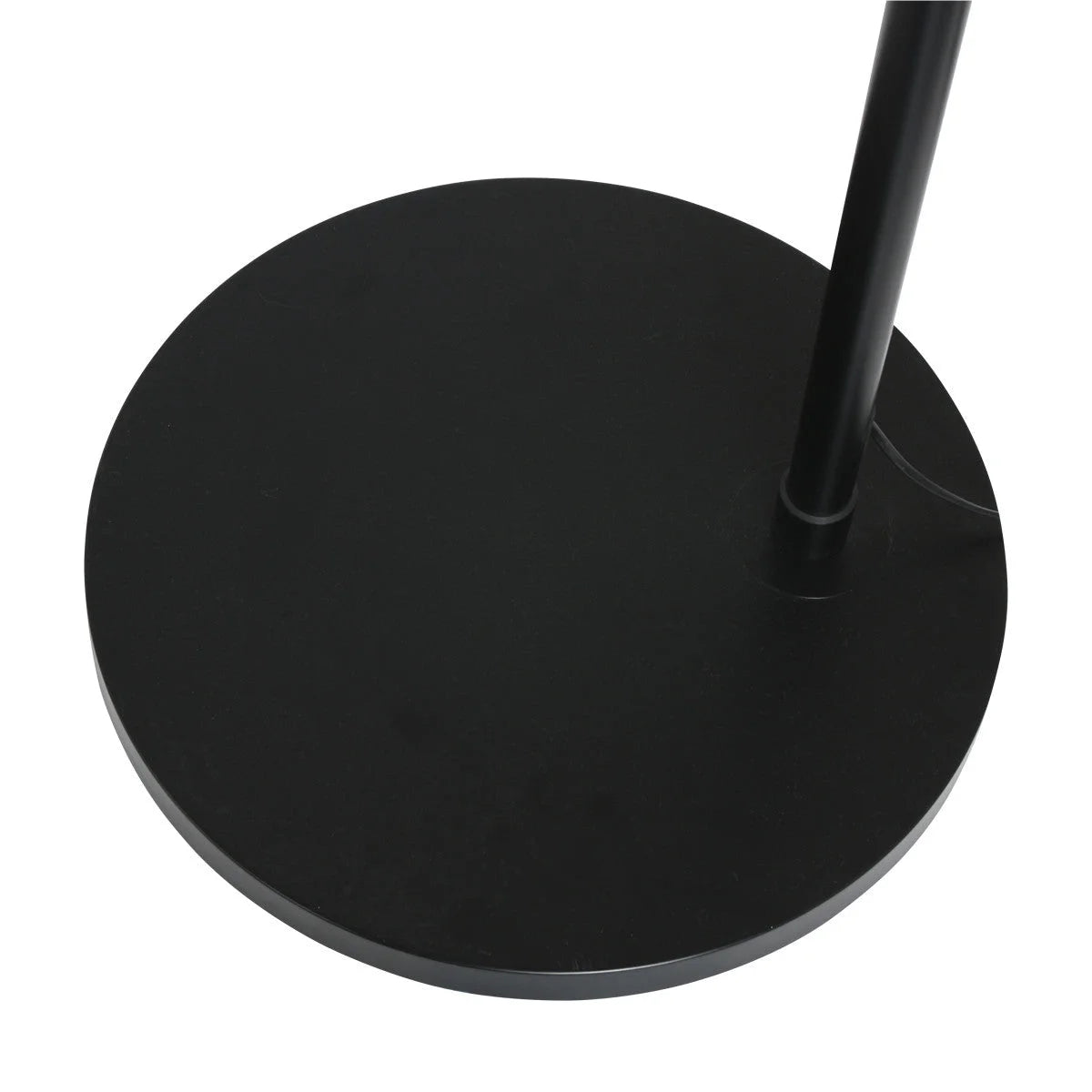 Base de lampadaire en métal noir rond avec support vertical et abat-jour en verre fumé