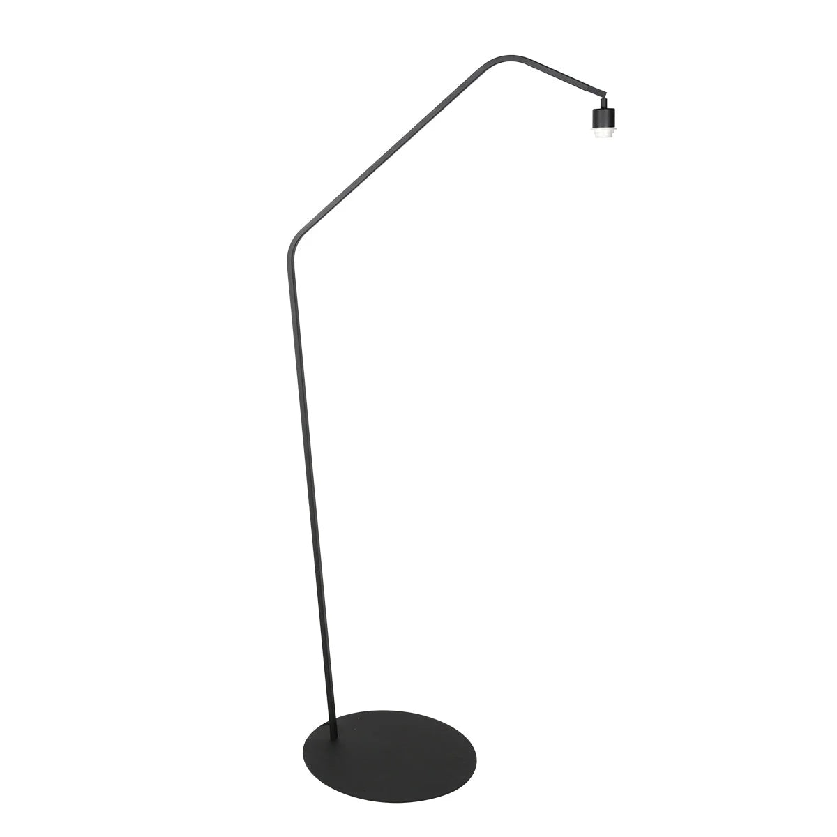 Lampe de sol en bambou ajouré et métal noir mat, bras courbé, base ronde, H175 cm